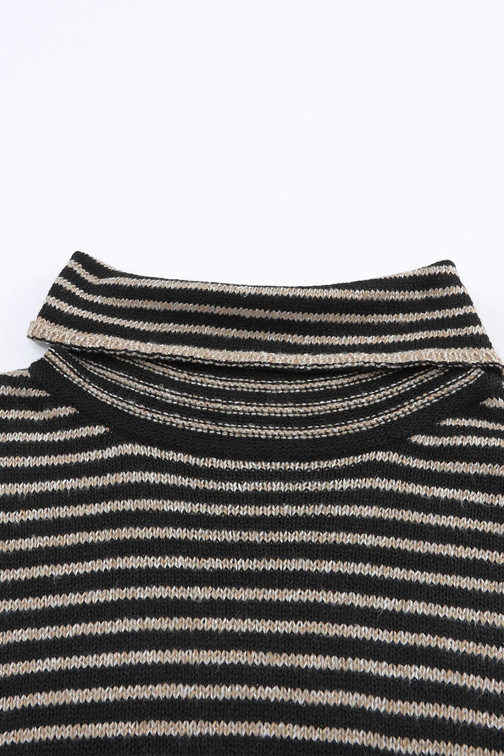 Black Striped Turtleneck Long Sleeve Sweater