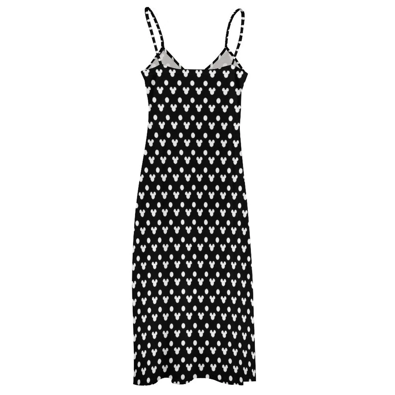 Black With White Mickey Polka Dots Women's Summer Slip Long Dress