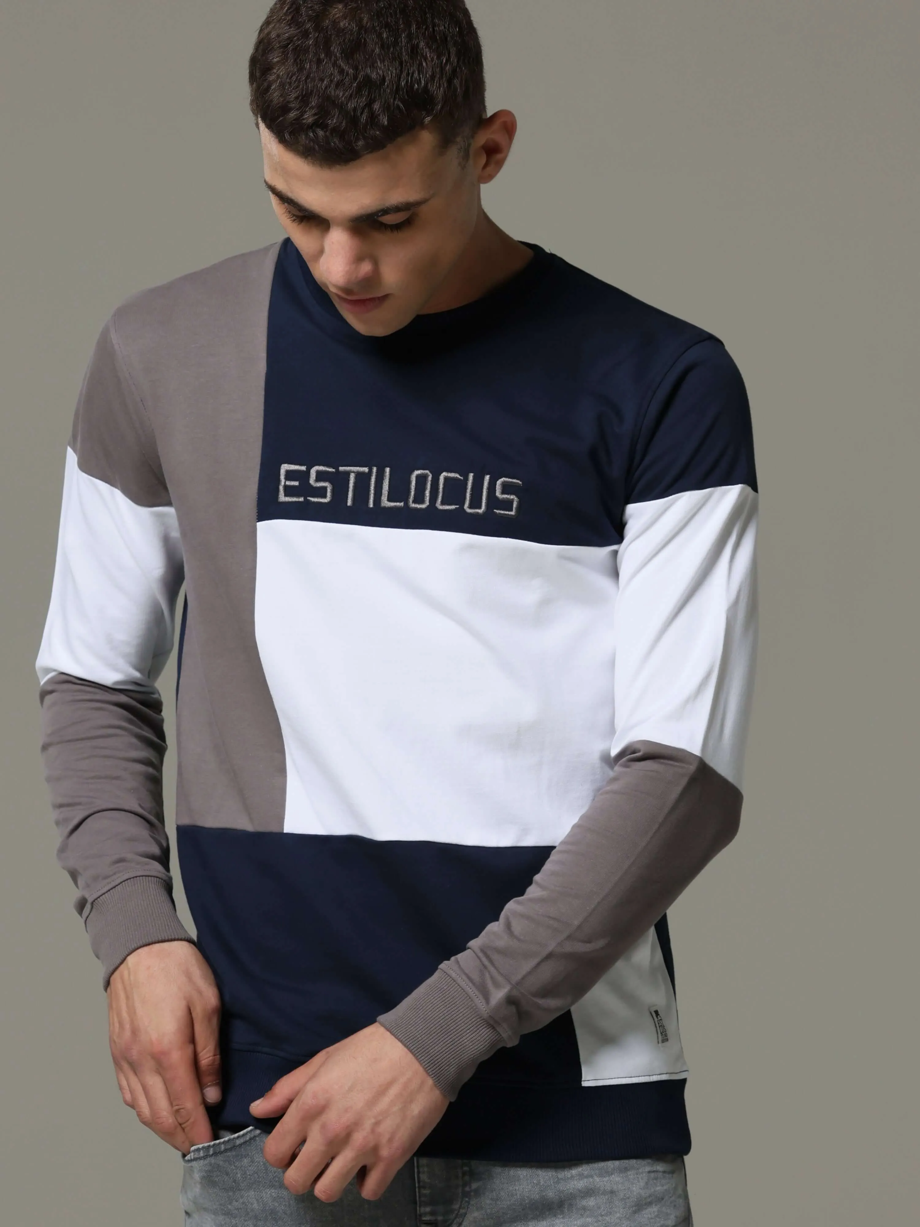 Block Patterned Navy Fusion Sweatshirt