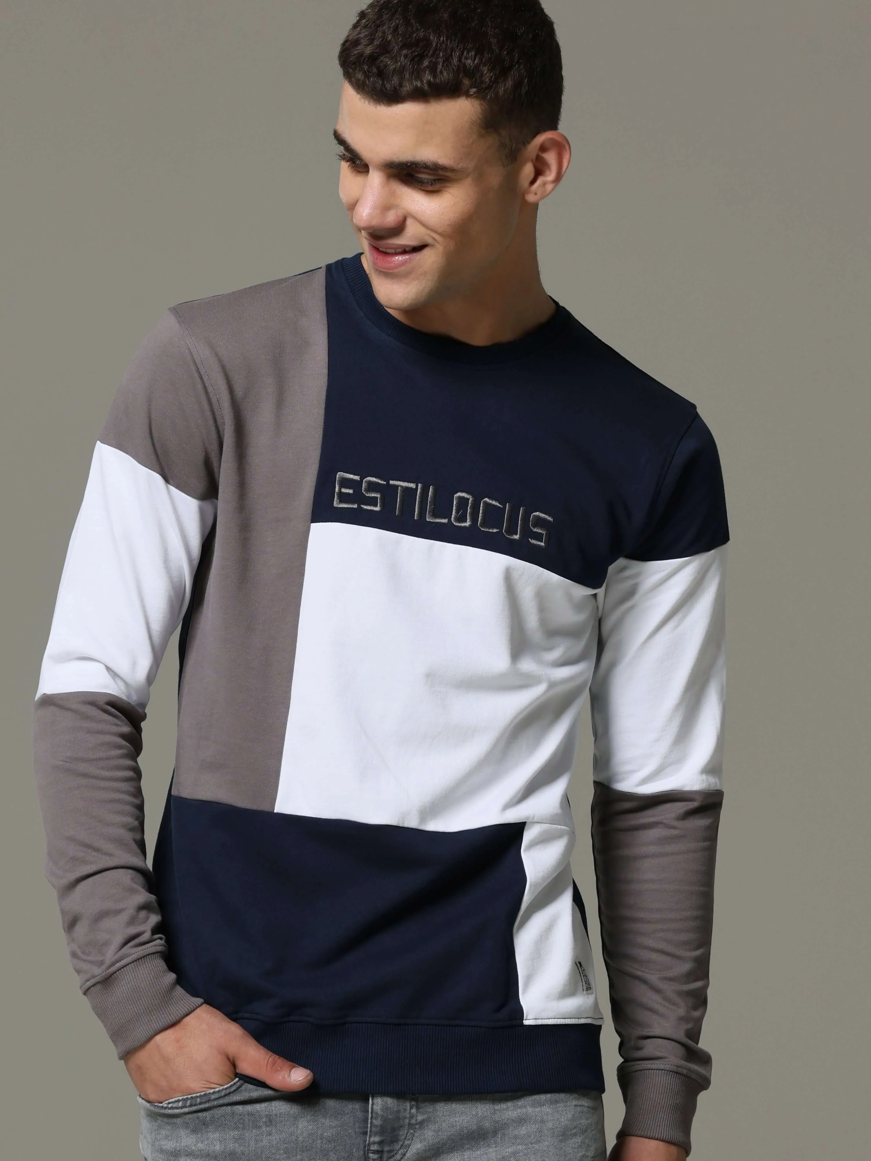 Block Patterned Navy Fusion Sweatshirt