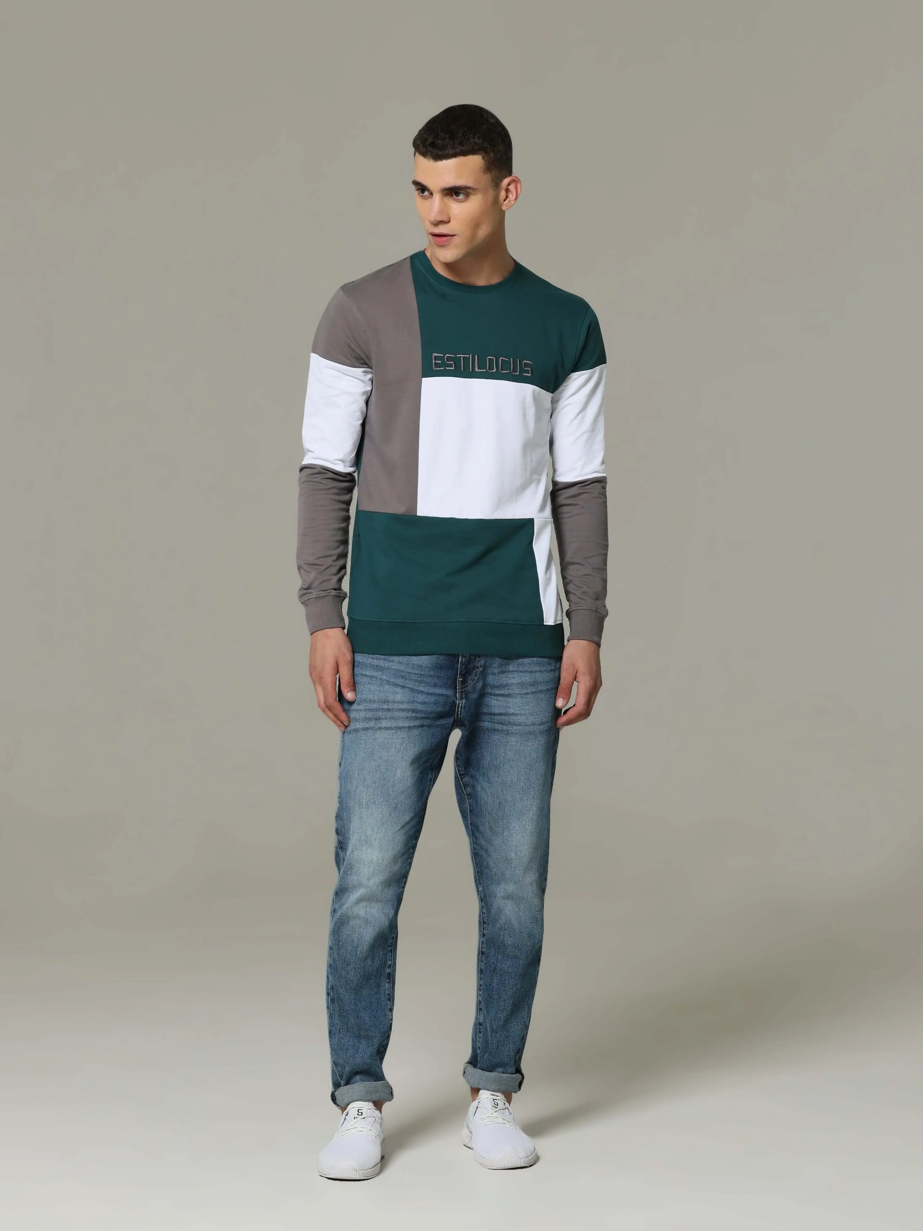 Block Patterned Teal Fusion Sweatshirt