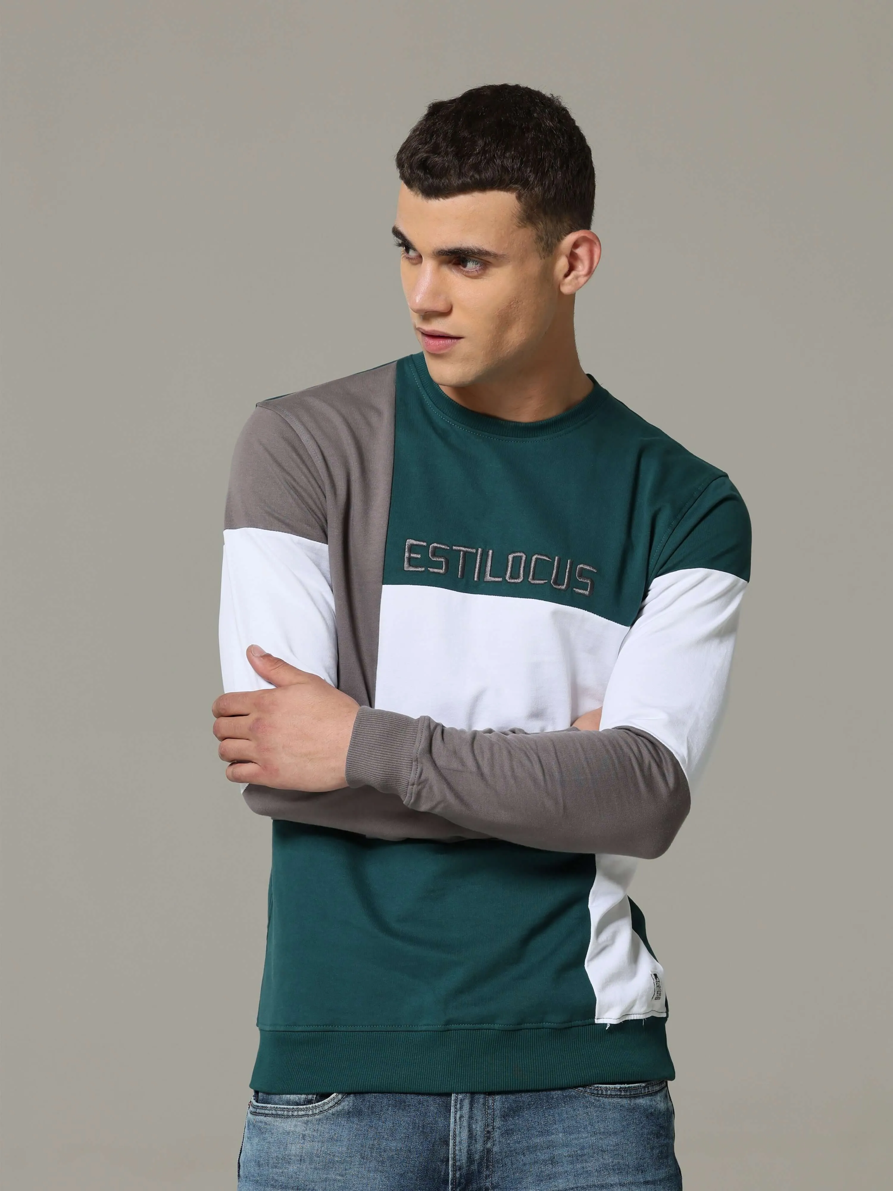 Block Patterned Teal Fusion Sweatshirt