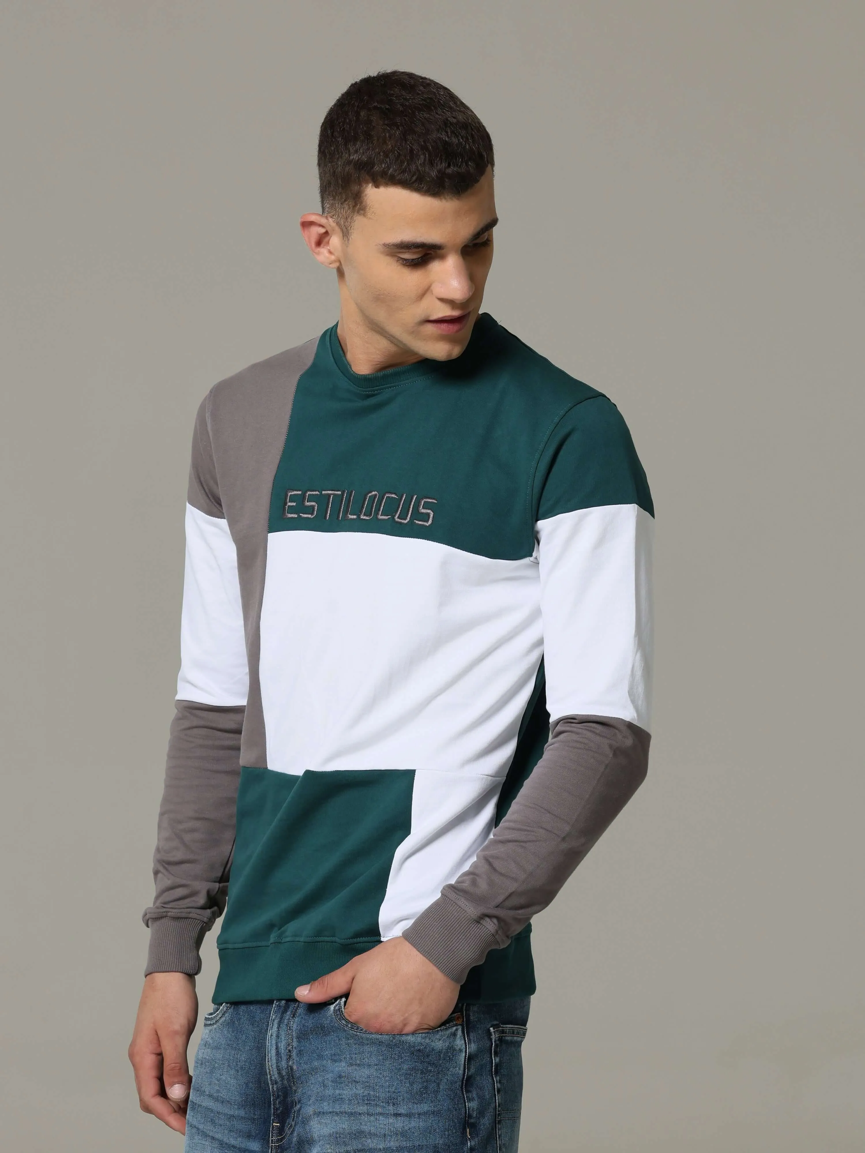 Block Patterned Teal Fusion Sweatshirt