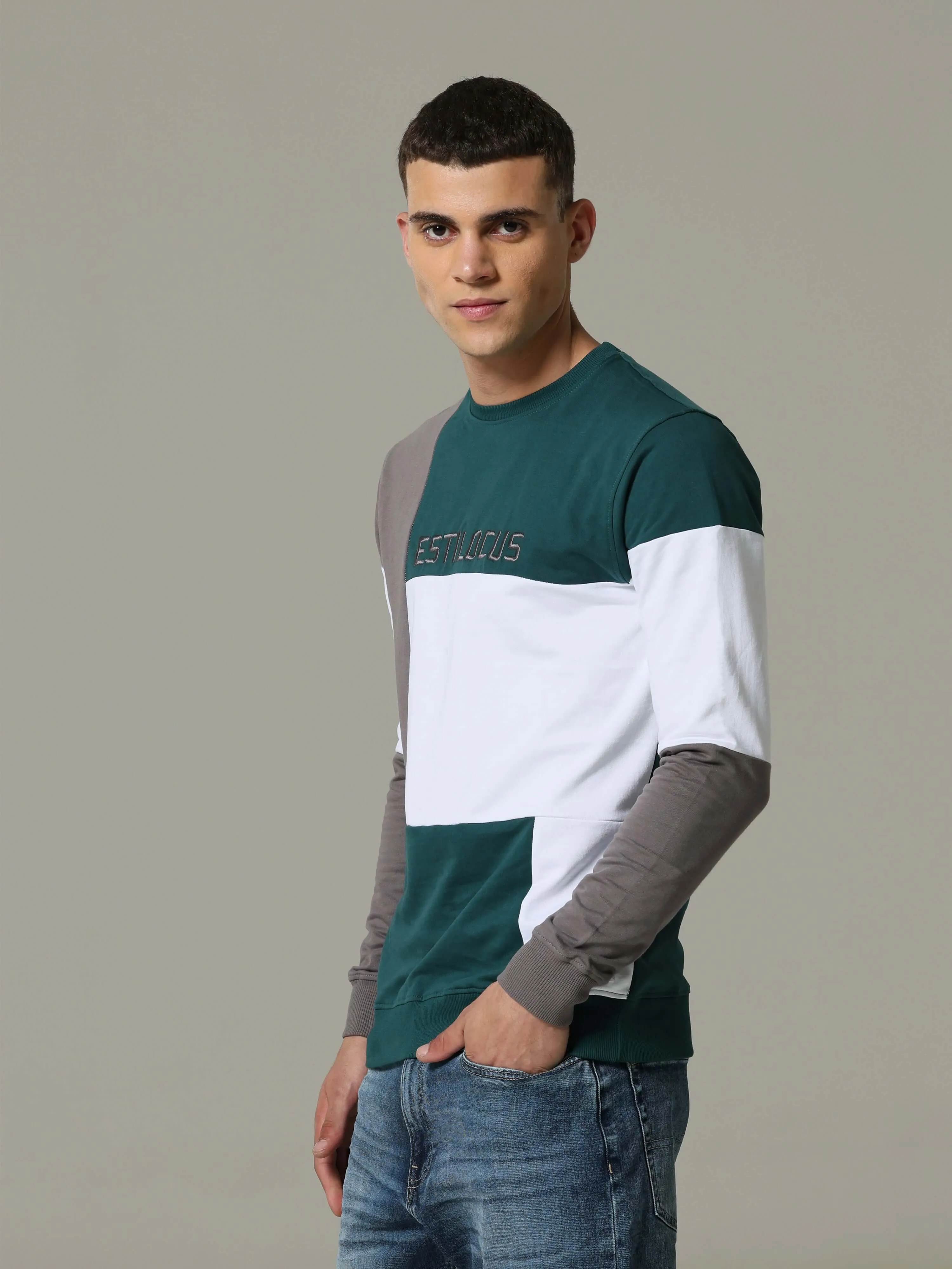 Block Patterned Teal Fusion Sweatshirt