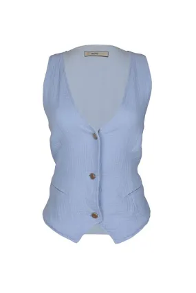 BLUE LINEN V-NECK GILET