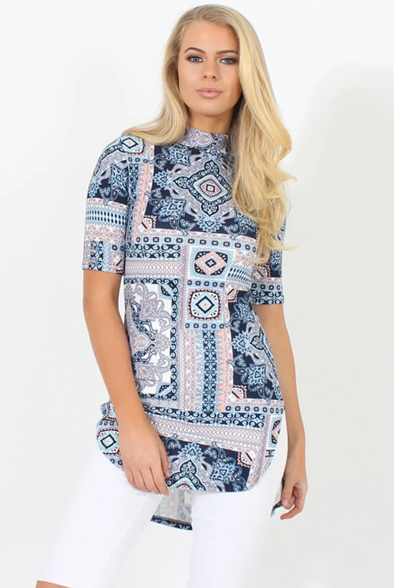 Blue Pattern Slit Top - Aubrey