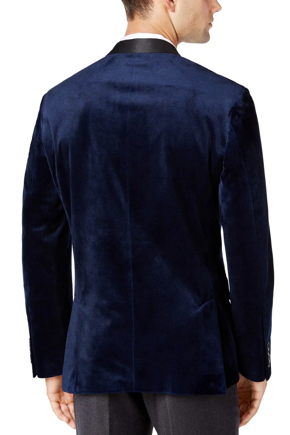 Blue Velvet Tuxedo Blazer with Gold Embroidery