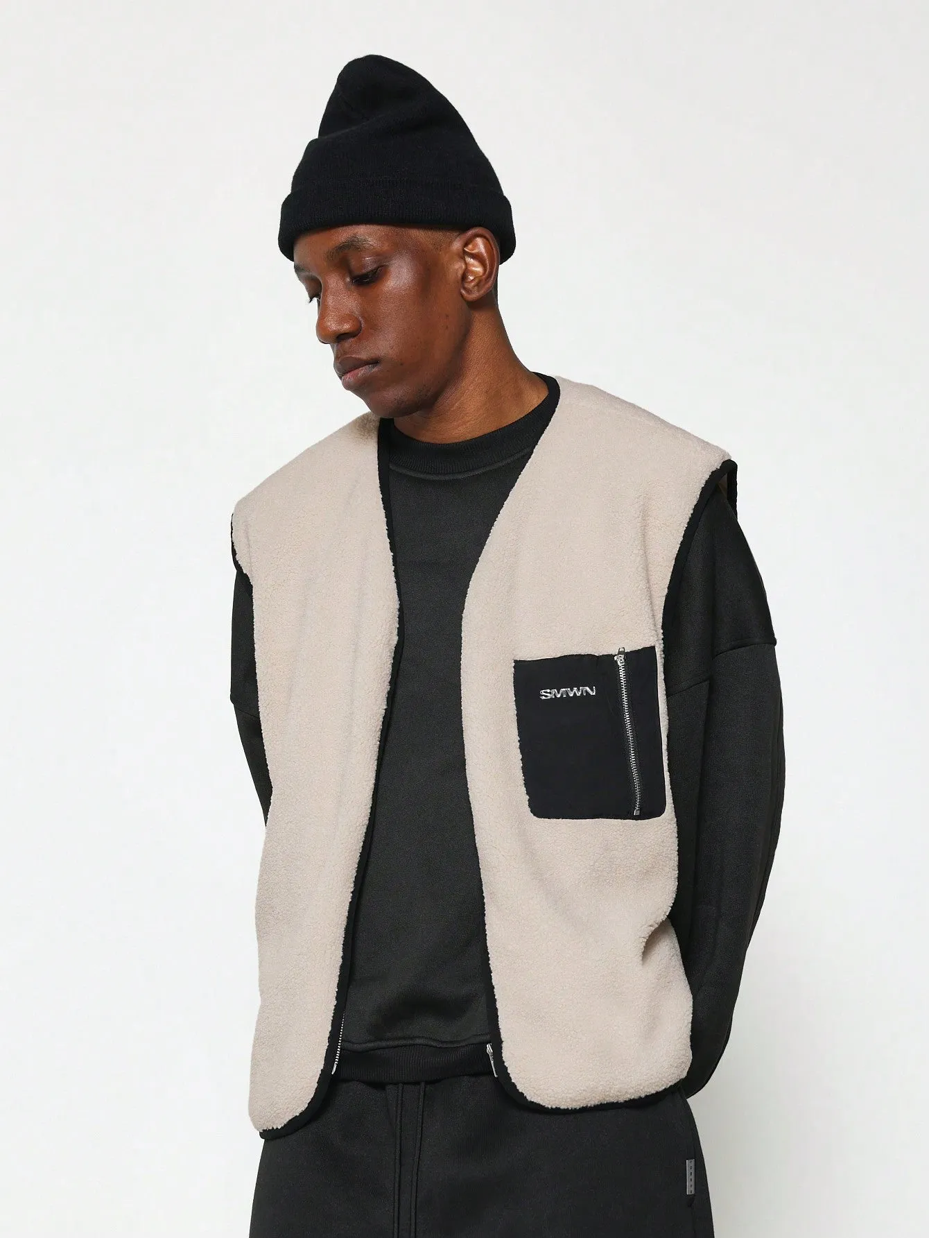 Borg Boxy Gilet With Nylon Patch Pocket