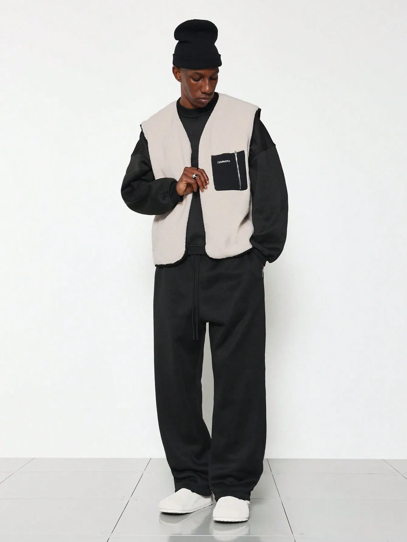 Borg Boxy Gilet With Nylon Patch Pocket