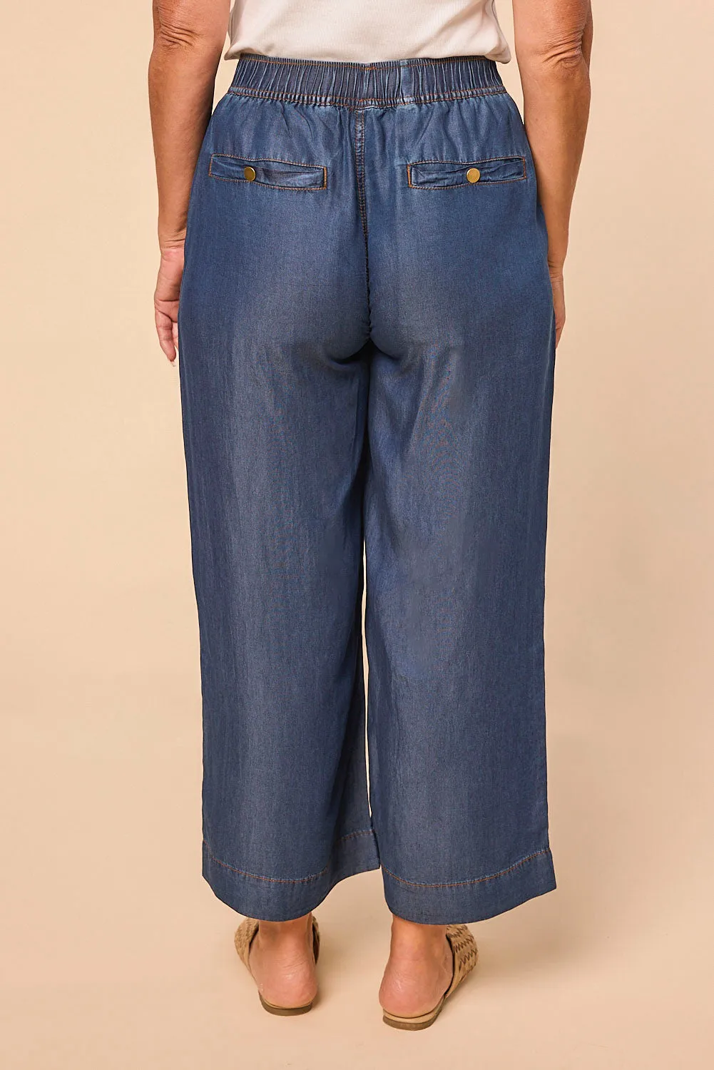 Breezy Petite Length Relaxed Tencel Pant in Mid Wash