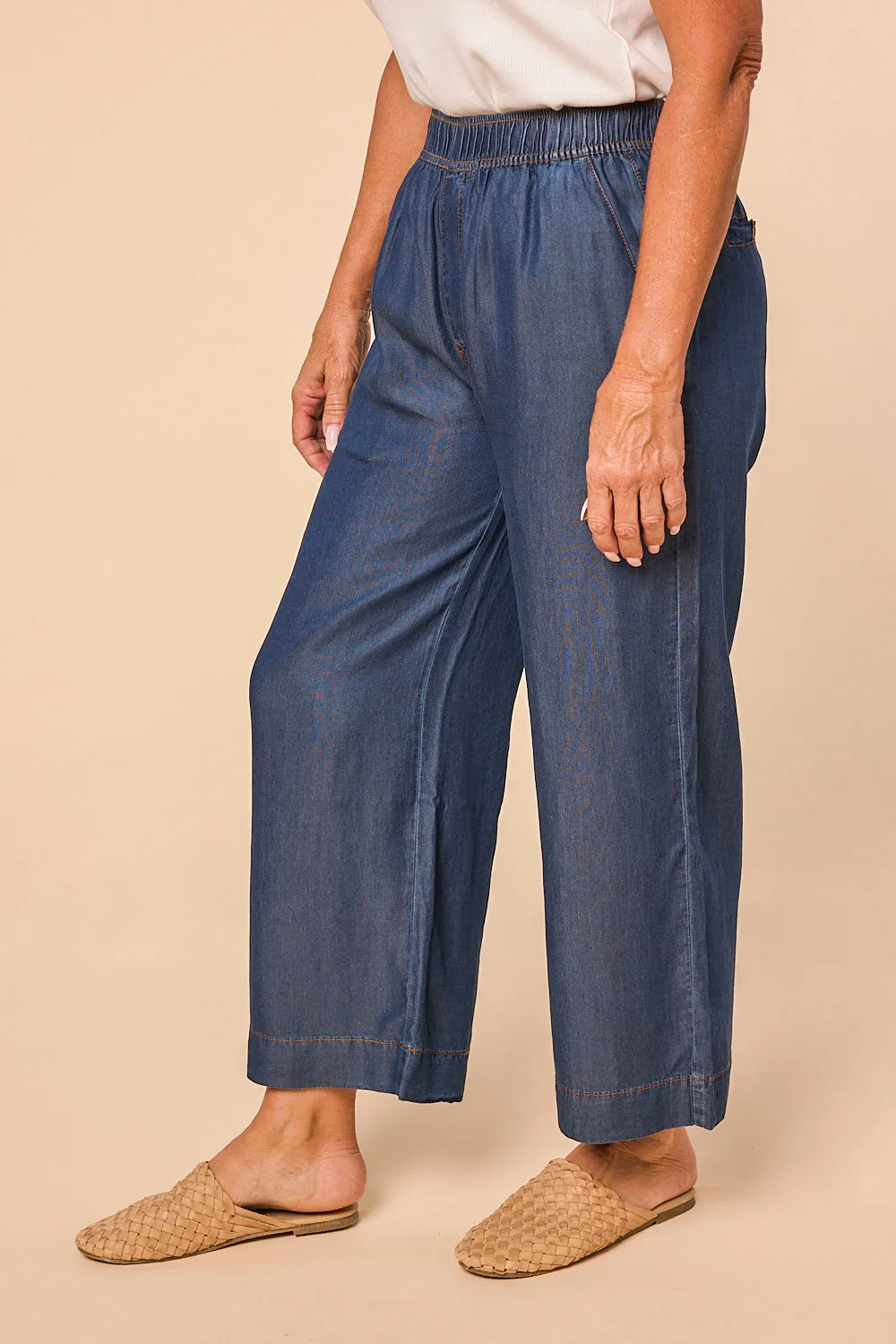 Breezy Petite Length Relaxed Tencel Pant in Mid Wash