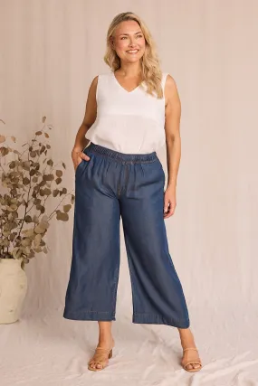 Breezy Petite Length Relaxed Tencel Pant in Mid Wash