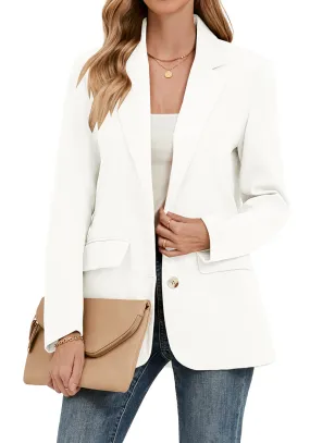 Bright White Women's Classic Twill Loose Fit Business Casual Blazer