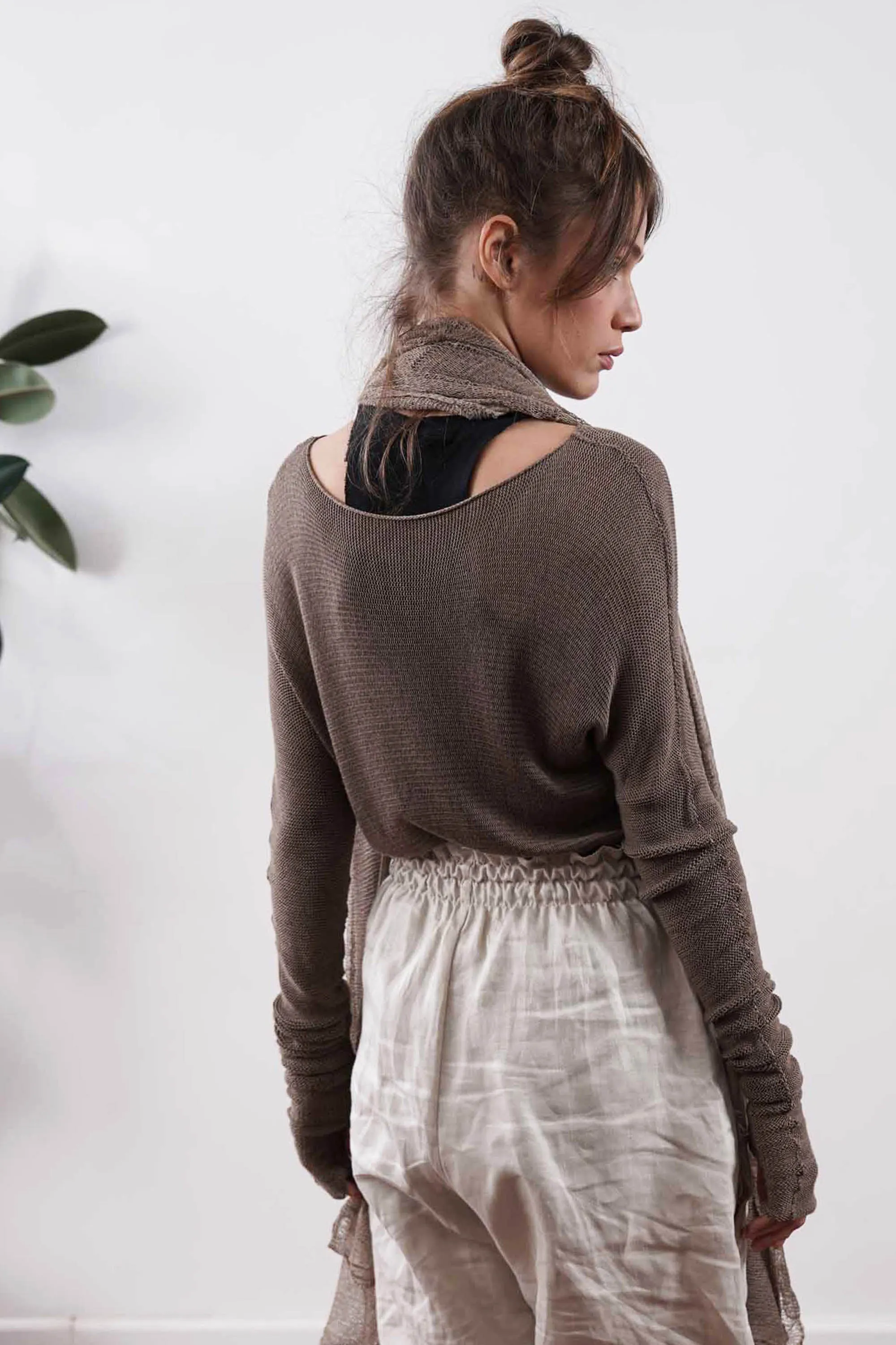 Brown Dark Taupe Baraka knitted Bamboo shirt with Long Sleeves