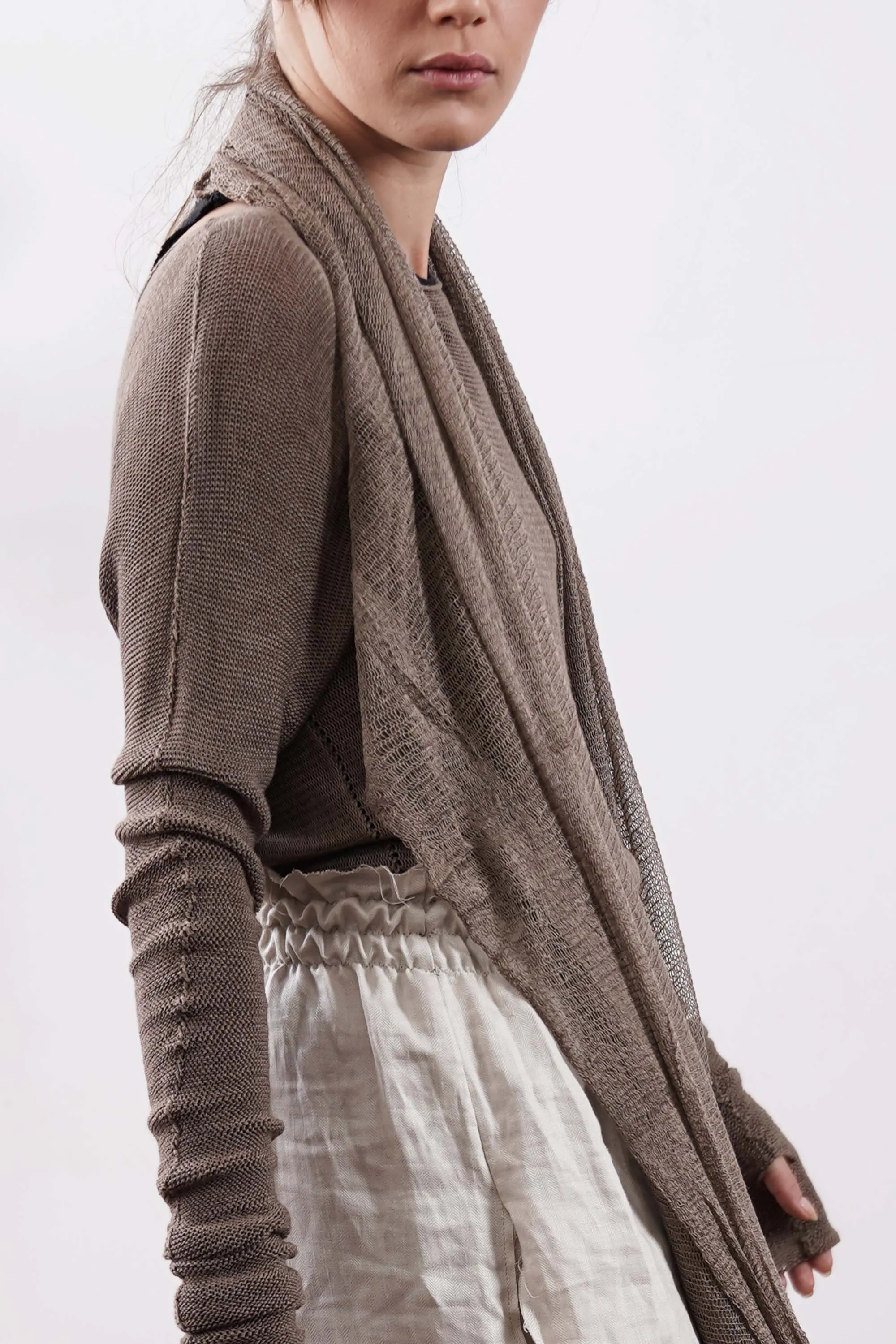 Brown Dark Taupe Baraka knitted Bamboo shirt with Long Sleeves