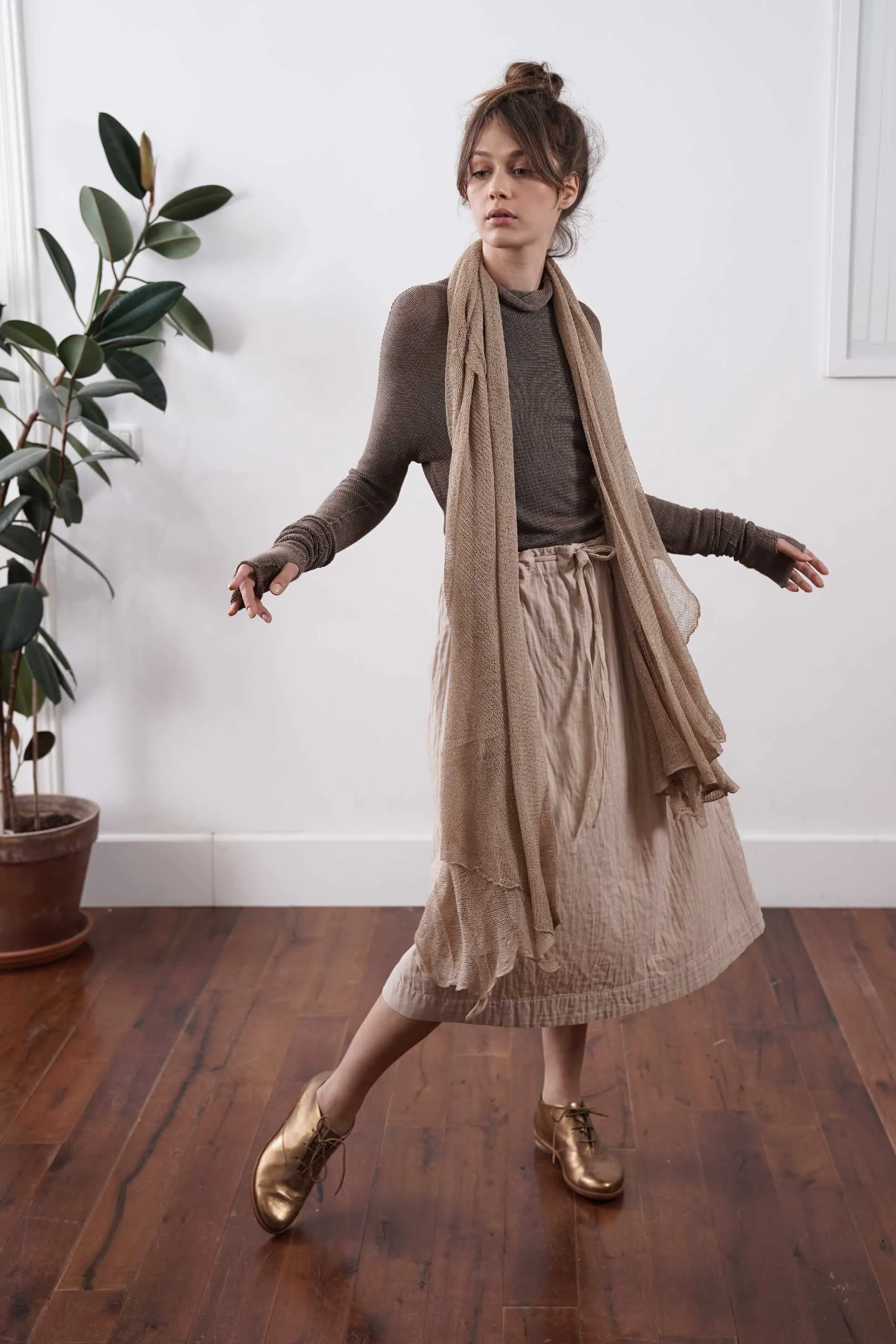 Brown Turtleneck Baraka knitted Bamboo shirt with Long Sleeves