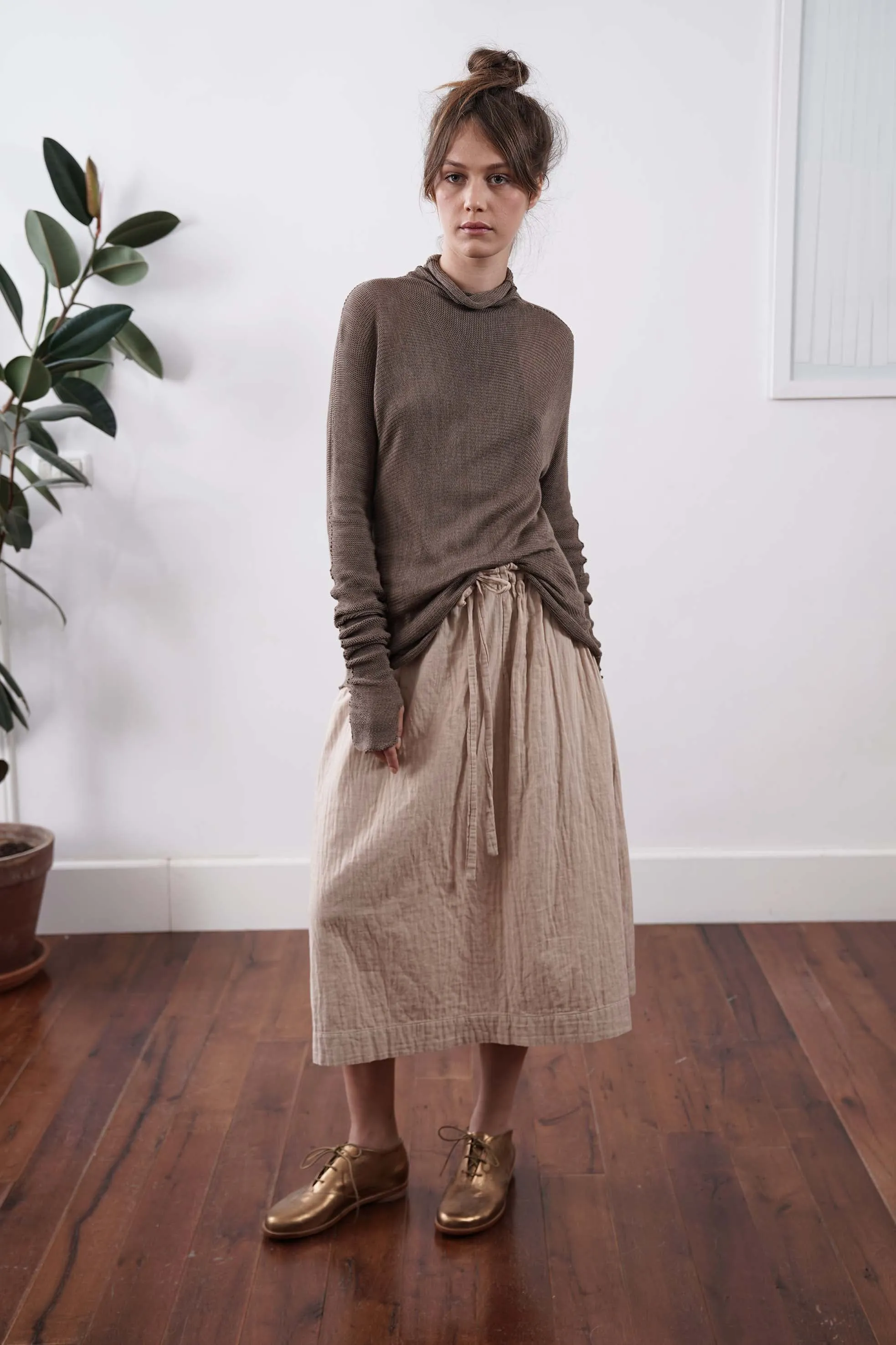 Brown Turtleneck Baraka knitted Bamboo shirt with Long Sleeves