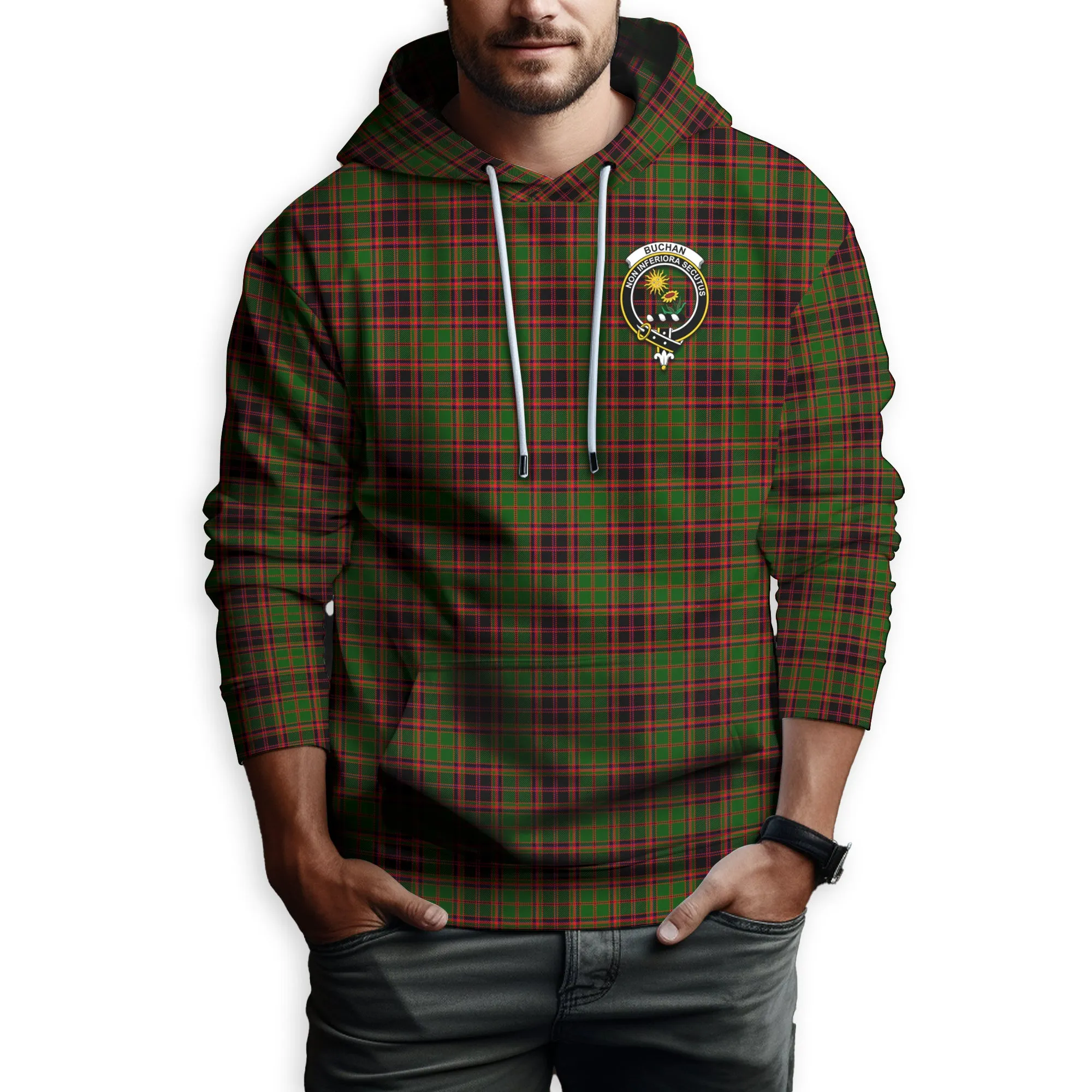 Buchan Tartan Hoodie with Family Crest