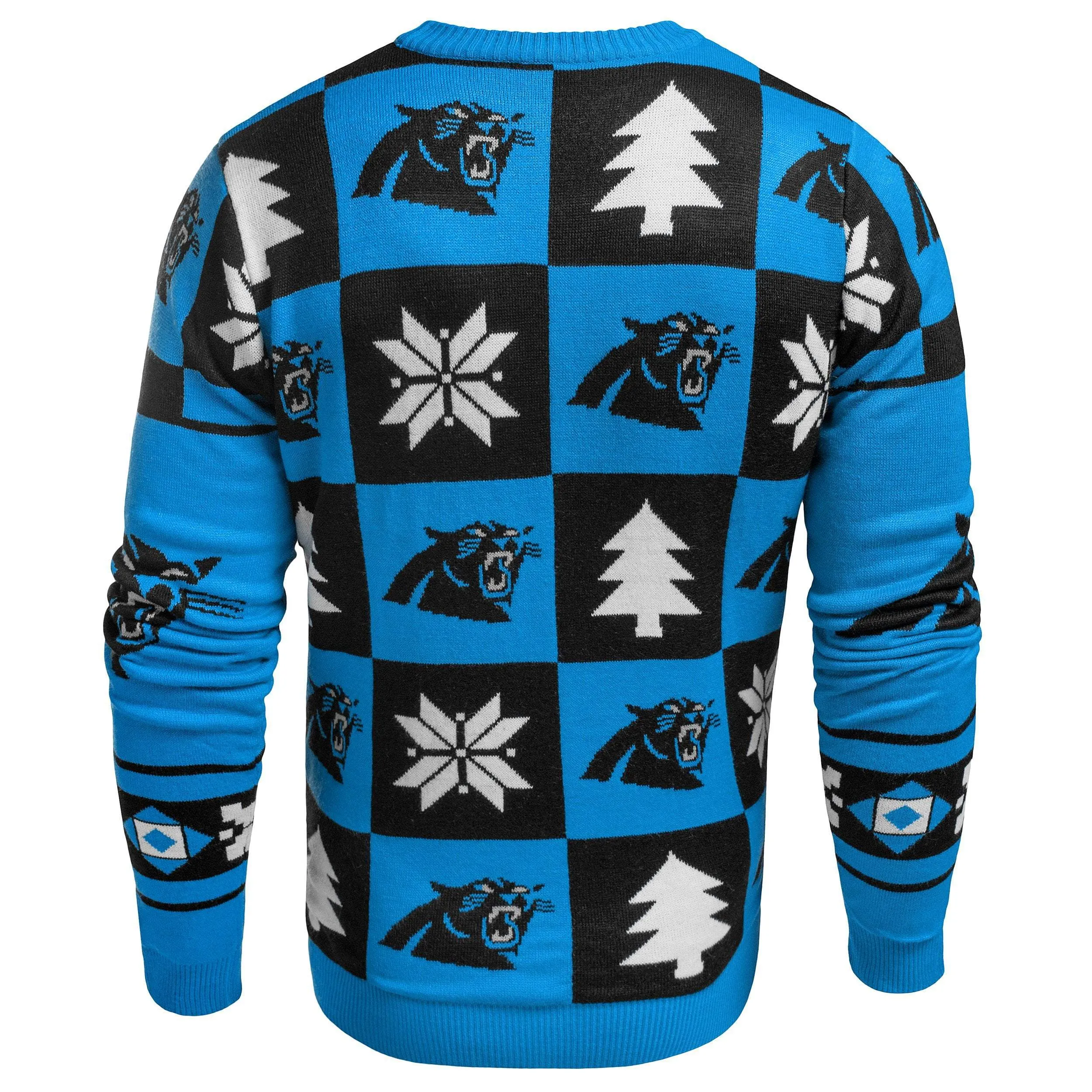 Carolina Panthers Forever Collectibles Blue & Black Knit Patches Ugly Sweater