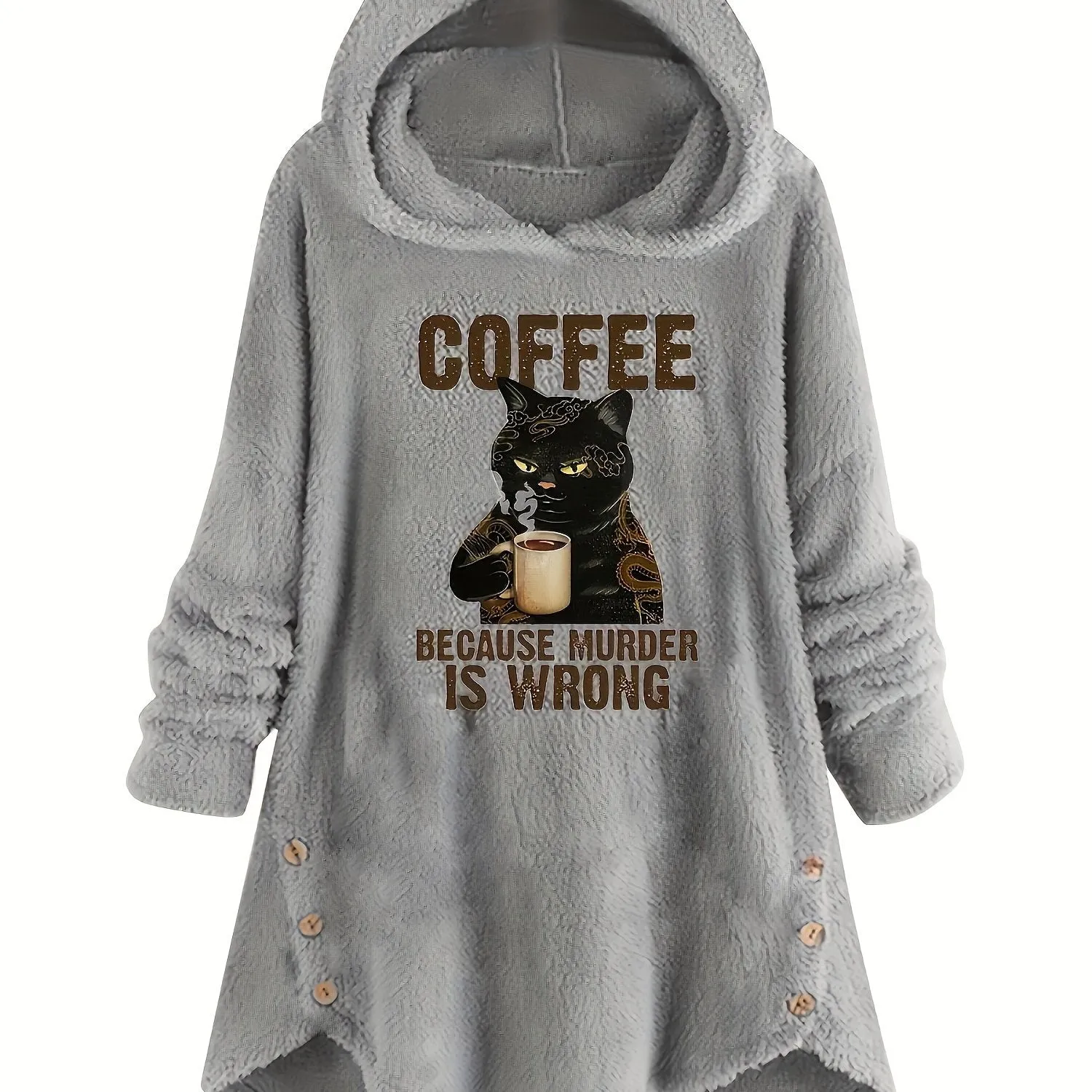 Cat  Slogan Teddy Hoodie Fashionable Womens Sweatshirt