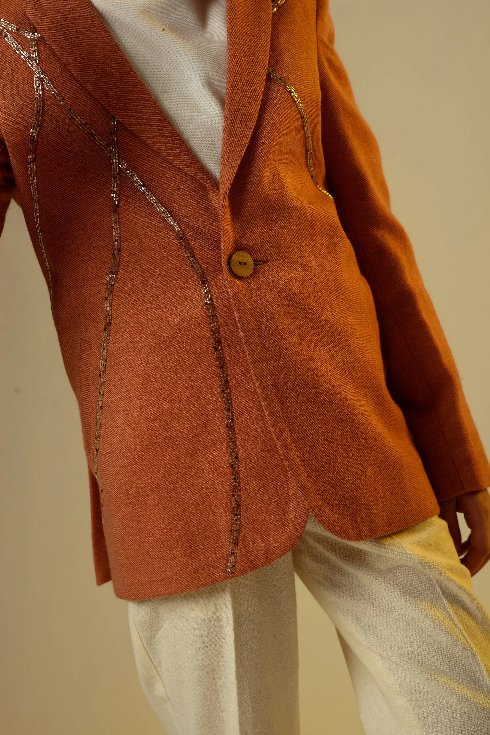 Chacco Kid Everyday- Brown Organic Wool Twill Blazer For Boys