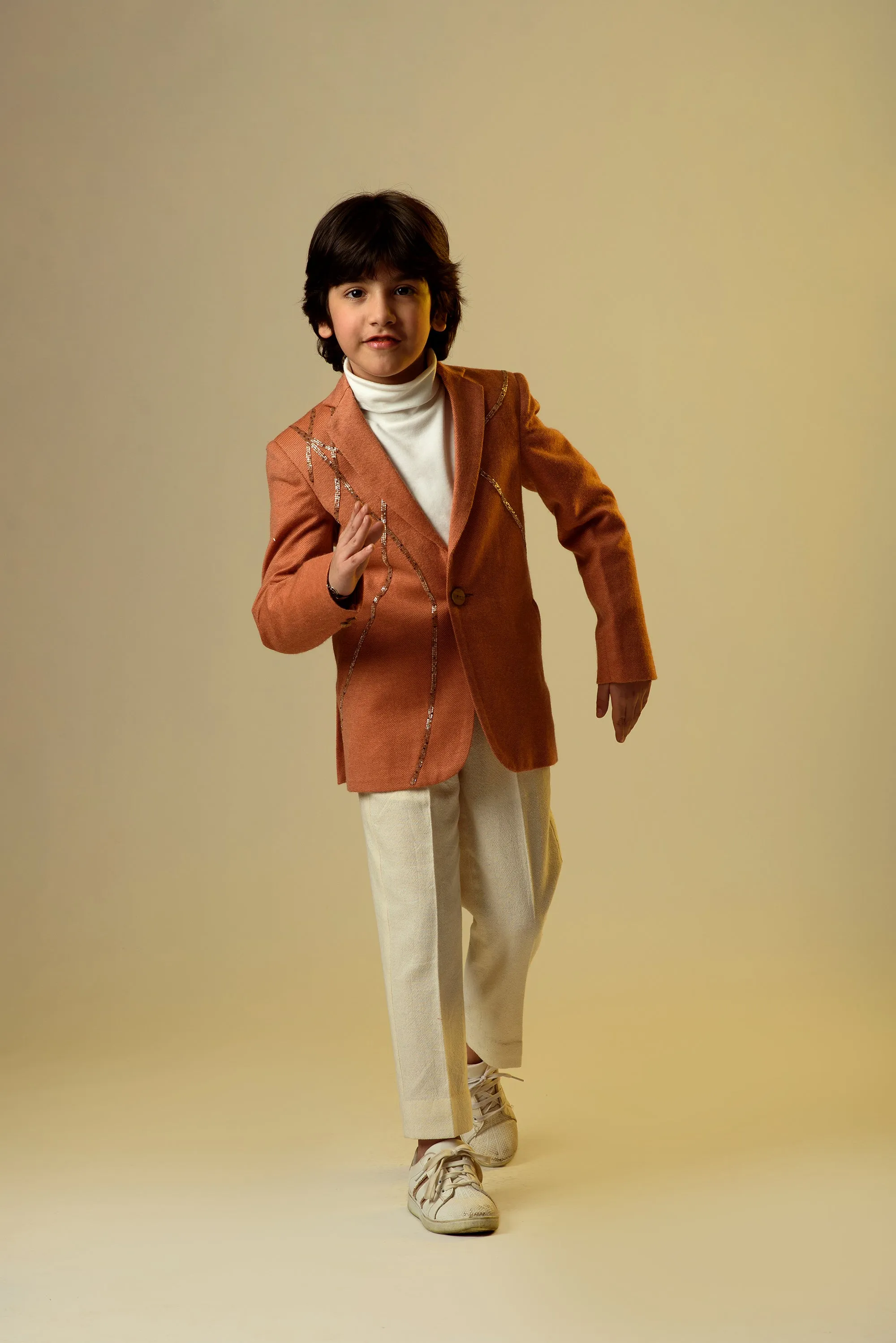 Chacco Kid Everyday- Brown Organic Wool Twill Blazer For Boys