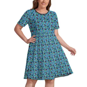 Character Donuts Women's Round Neck Plus Size Dress With Pockets