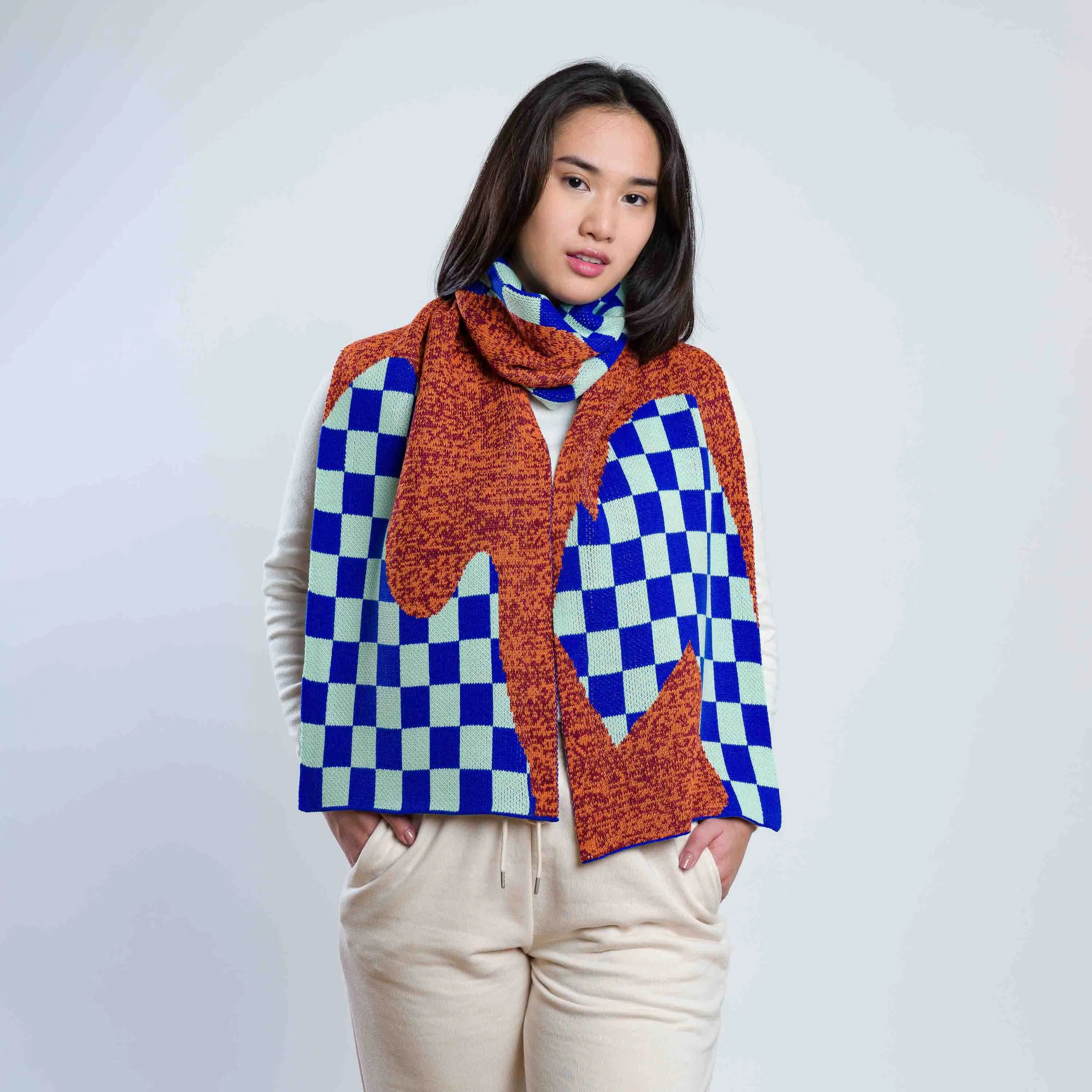 Checkerboard Spill Big Knit Scarf