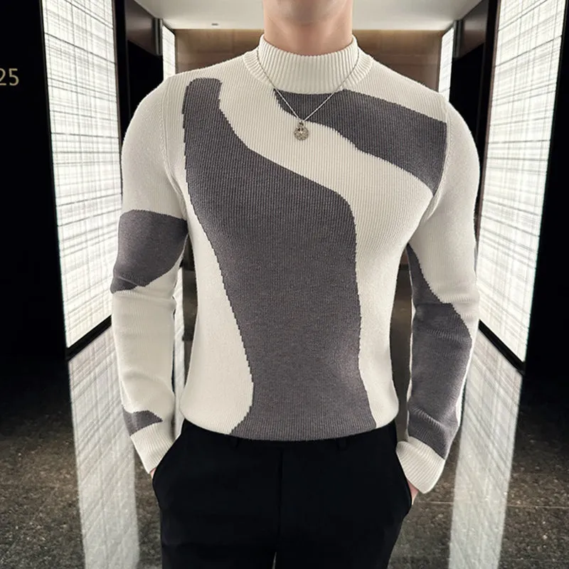 Color Block Slim Fit Half Turtleneck Knitted Bottoming Shirt