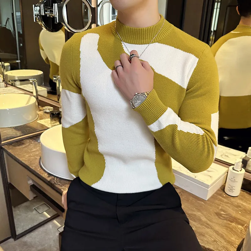 Color Block Slim Fit Half Turtleneck Knitted Bottoming Shirt