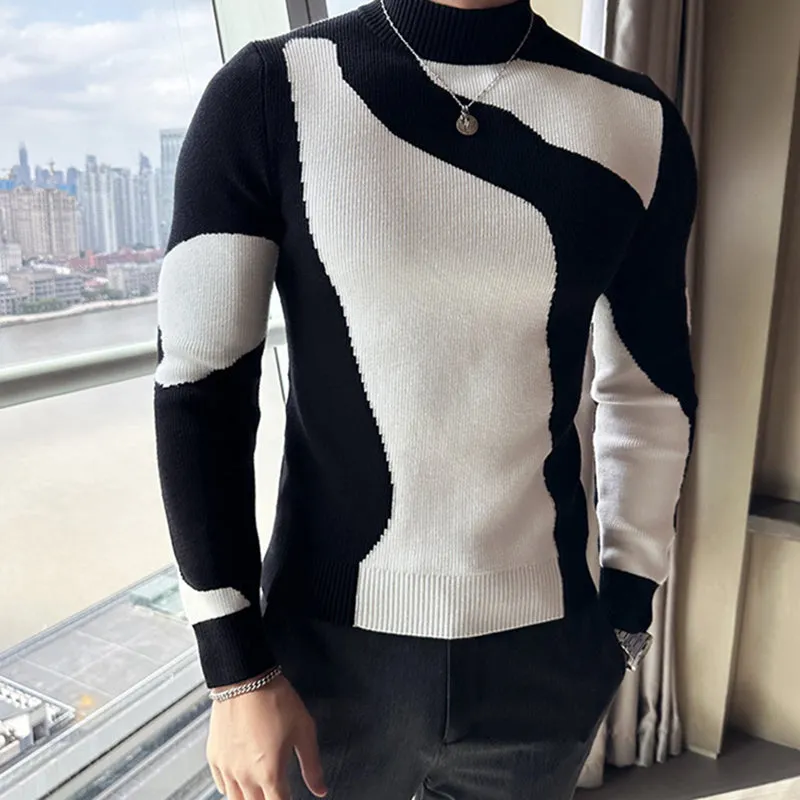 Color Block Slim Fit Half Turtleneck Knitted Bottoming Shirt