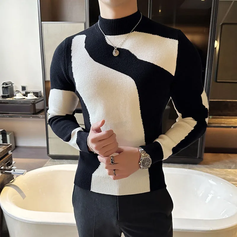 Color Block Slim Fit Half Turtleneck Knitted Bottoming Shirt