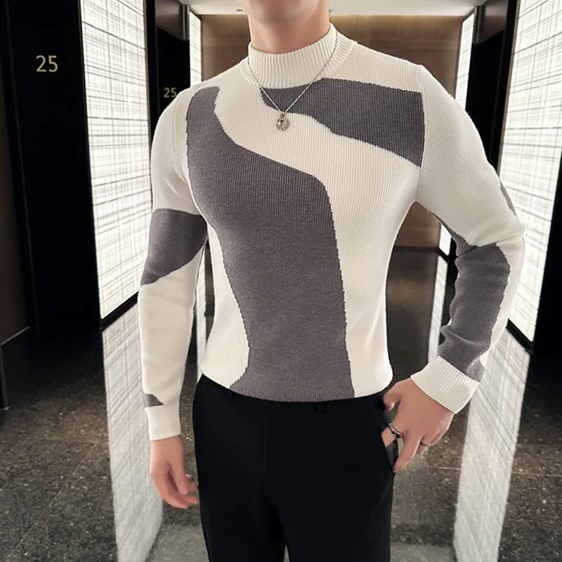 Color Block Slim Fit Half Turtleneck Knitted Bottoming Shirt