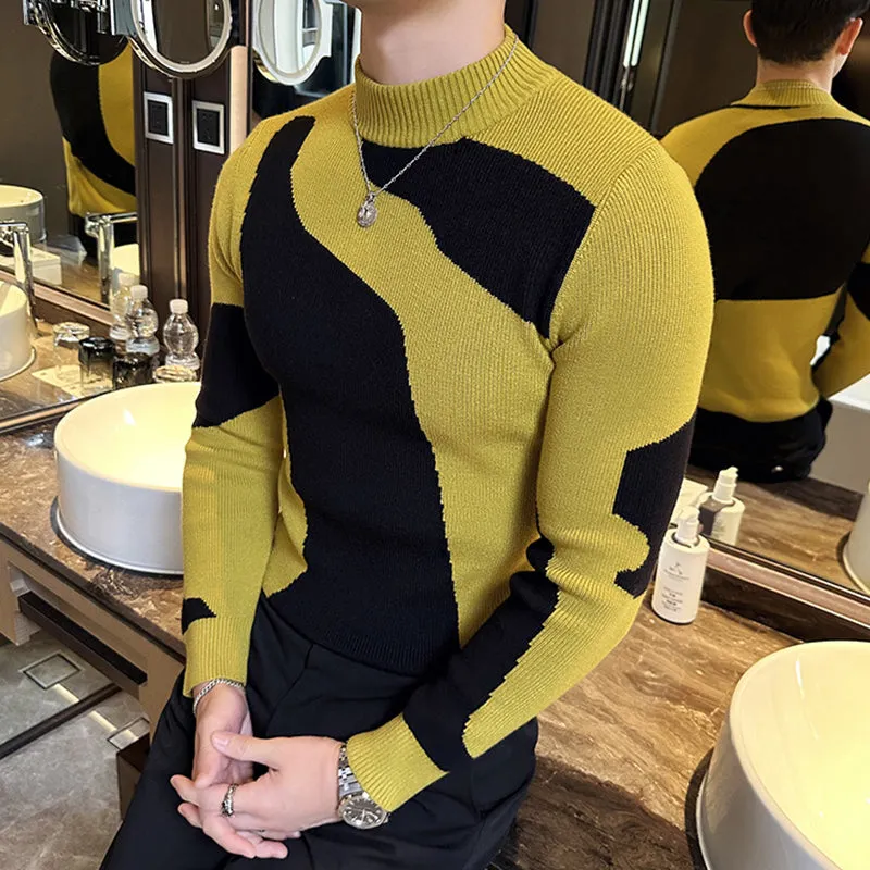 Color Block Slim Fit Half Turtleneck Knitted Bottoming Shirt