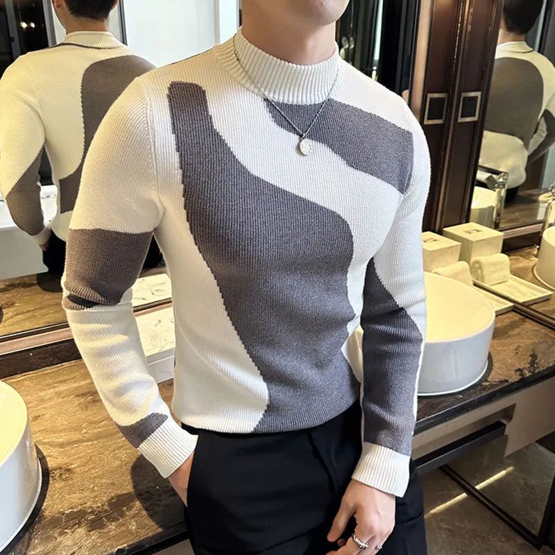 Color Block Slim Fit Half Turtleneck Knitted Bottoming Shirt