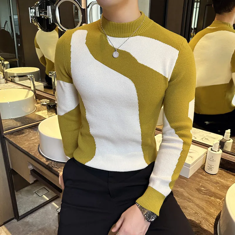 Color Block Slim Fit Half Turtleneck Knitted Bottoming Shirt