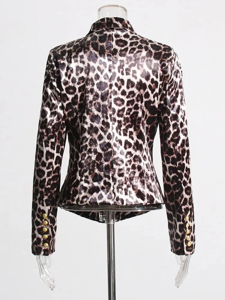 Colorblock Leopard Print Casual Blazers For Women Notched Collar Long Sleeve Patchwork Button Blazer Female Fashion