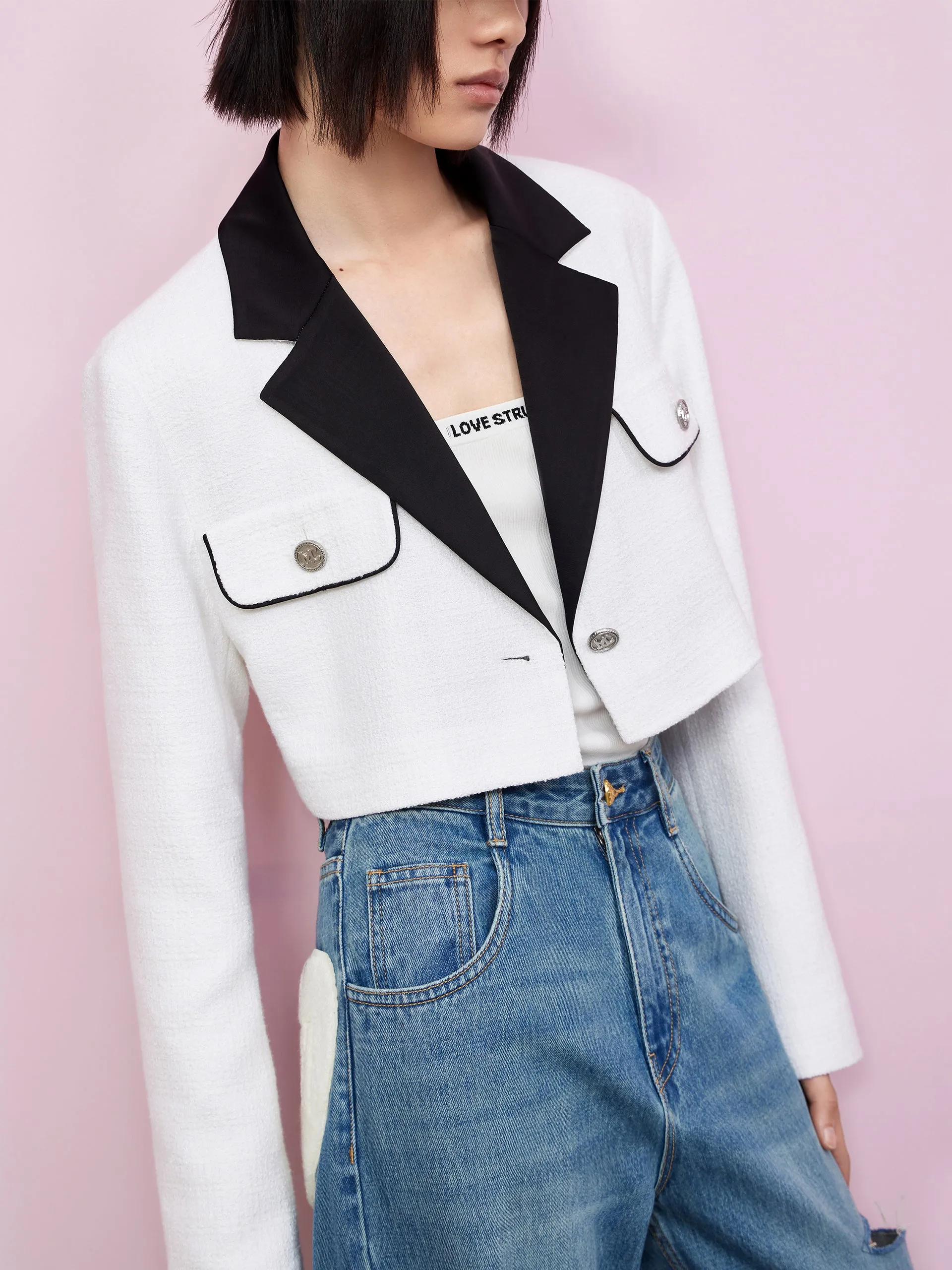 Contrast Textured Crop Blazer