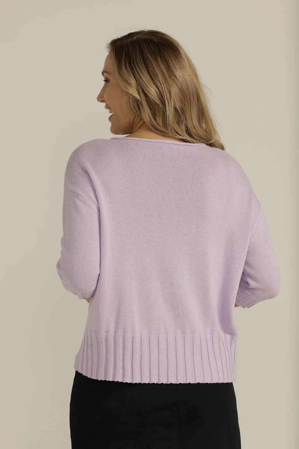 Cotton 3/4 Sleeve Boxy Jumper Lilac