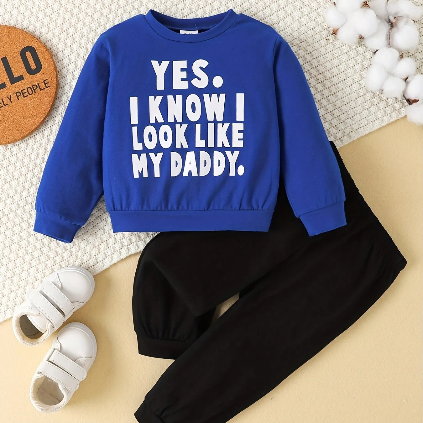 Cozy Cotton Boys Outfit Letter Graphic Sweatshirt  Pants Set