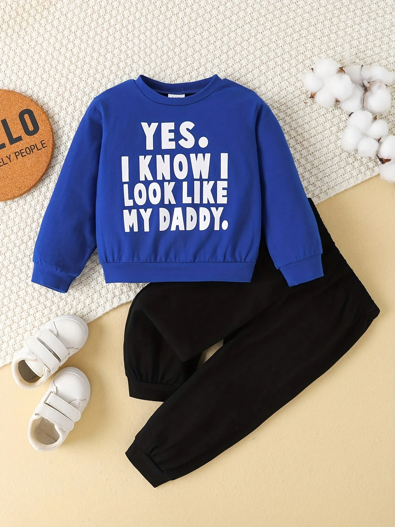 Cozy Cotton Boys Outfit Letter Graphic Sweatshirt  Pants Set