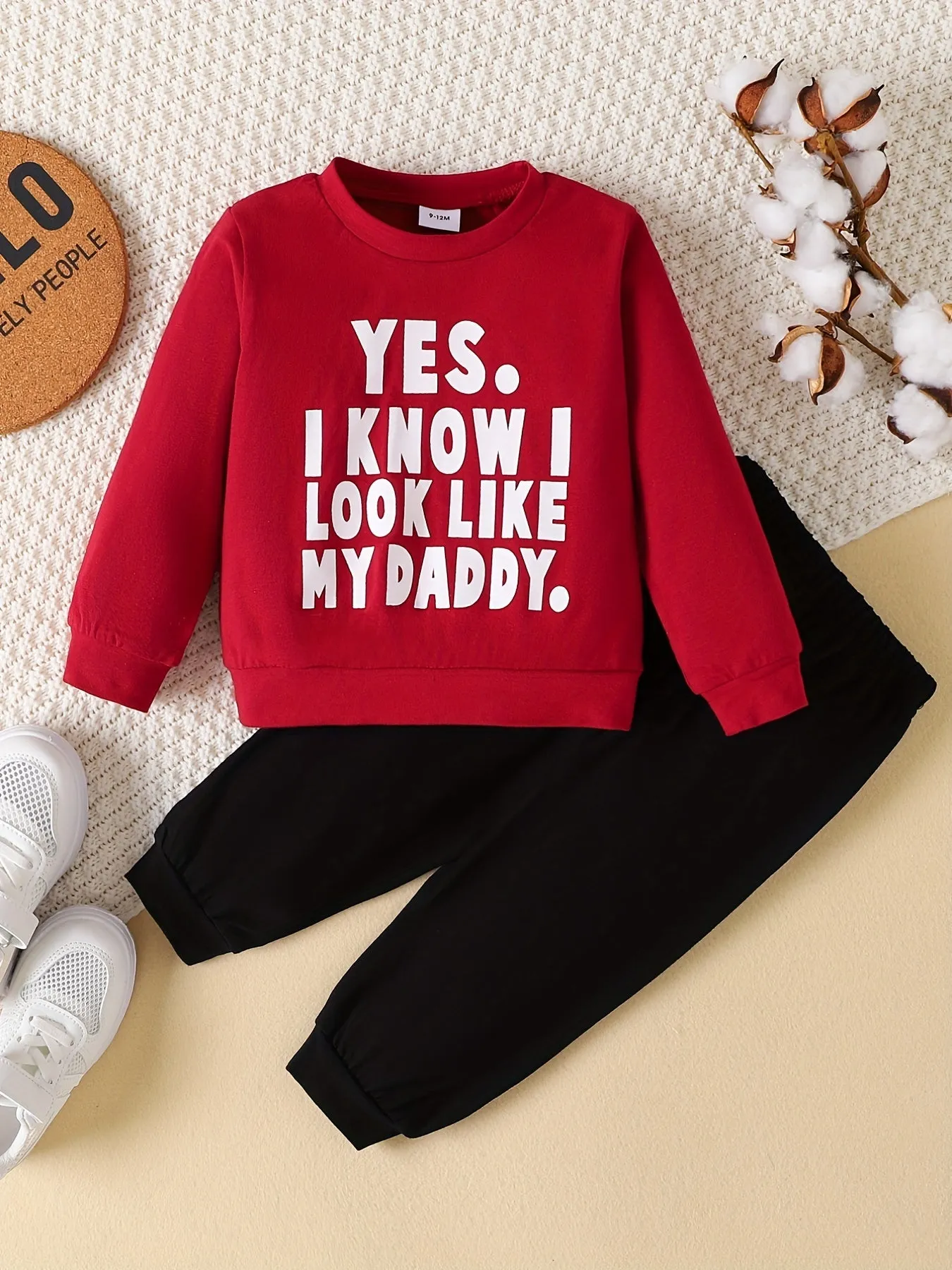 Cozy Cotton Boys Outfit Letter Graphic Sweatshirt  Pants Set