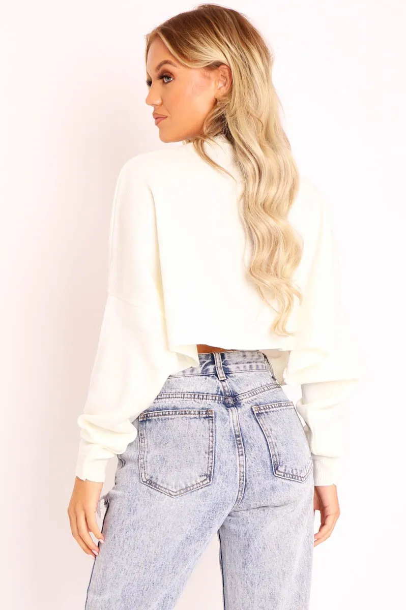 Cream Cropped Batwing Jumper - Lizy