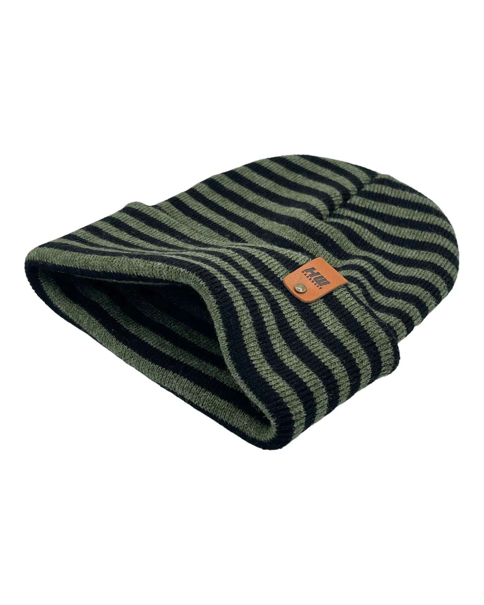 CTD202 HAAKWEAR Traditional RORO Cuffed Beanie / Hat - Black / Green, Made in USA