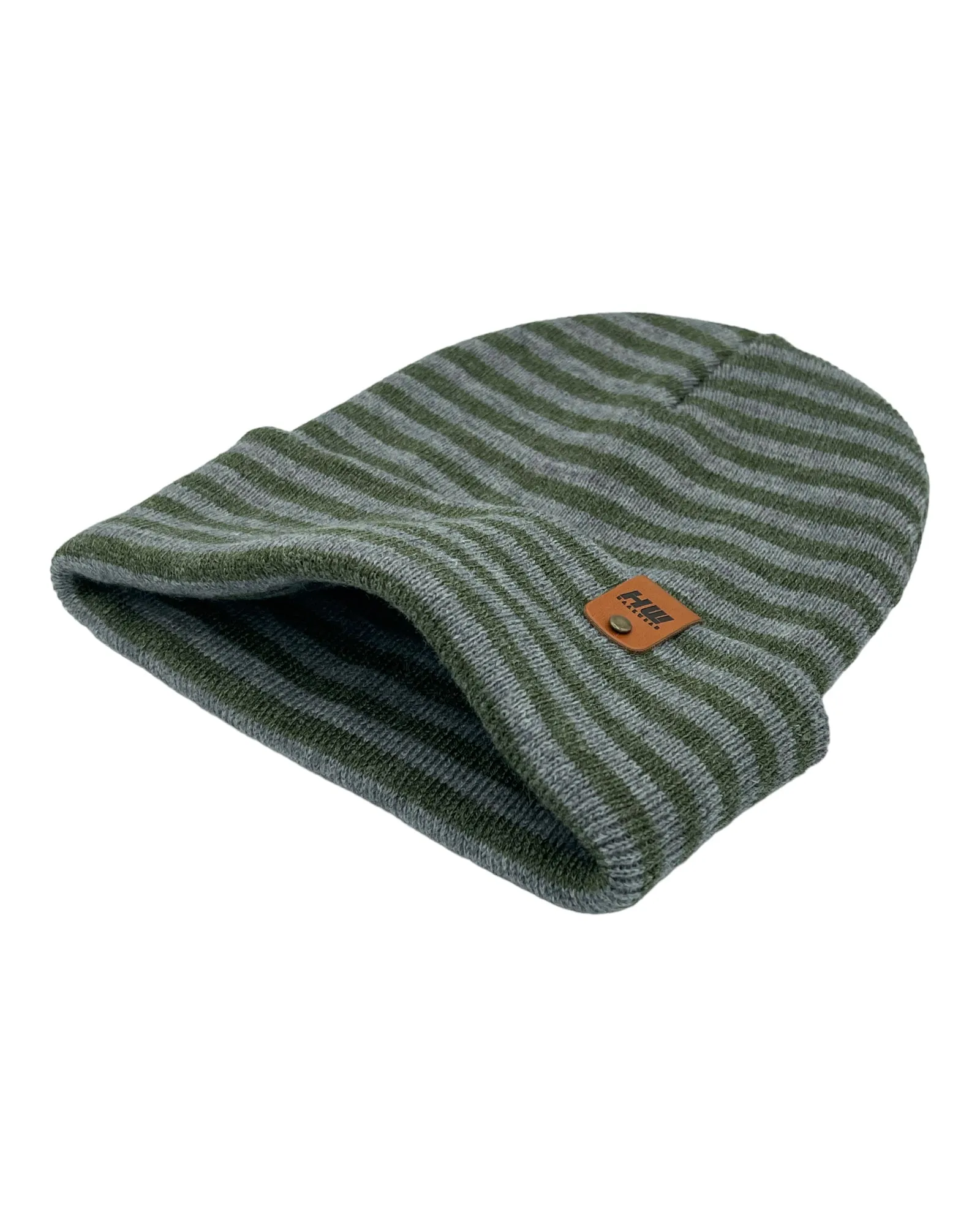 CTD203 HAAKWEAR Traditional RORO Cuffed Beanie / Hat - Gray / Green, Made in USA