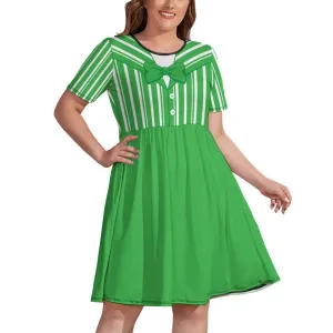 Dapper Dan Green Women's Round Neck Plus Size Dress With Pockets