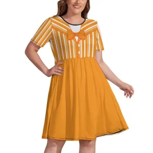 Dapper Dan Yellow Women's Round Neck Plus Size Dress With Pockets