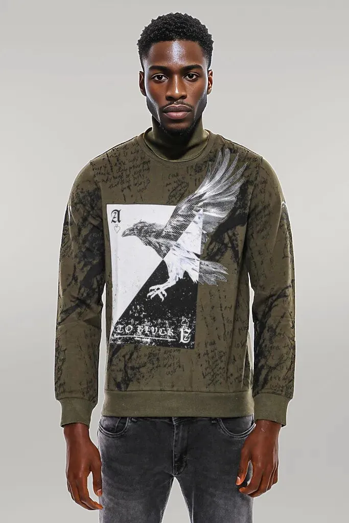 Dark Green Patterned Slim Fit Sweatshirt - Wessi