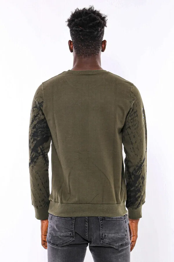 Dark Green Patterned Slim Fit Sweatshirt - Wessi