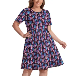 Disney Lilo And Stitch Angel Besties Women's Round Neck Plus Size Dress With Pockets